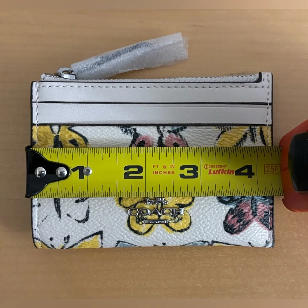 Coach Butterfly Print Card Holder Keychain in Cream, Pink, Yellow, Blue